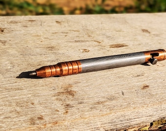Damascus and Copper Pen Handmade, Damascus Pen Hand forged, Copper Pen BallPoint, Handmade Damascus Pen with Copper Contrast a Unique Pen