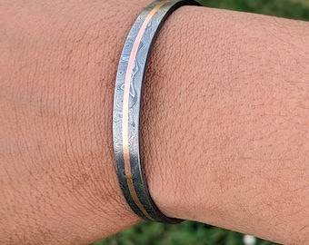 Handmade Damascus Bracelet: Copper & Brass Inlay Metalwork