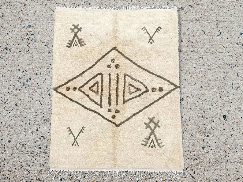 Beni Ourain Rug, Hand-Knotted Moroccan Wool, White Azilal Style Bild 4