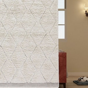 Beni Ourain Rug, Hand-Knotted Moroccan Wool, Ivory Tonal Diamond Pattern image 8