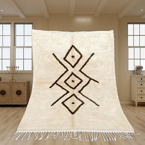 Beni Ourain Rug, Hand-Knotted Moroccan Wool, White Berber Shag Carpet Bild 1