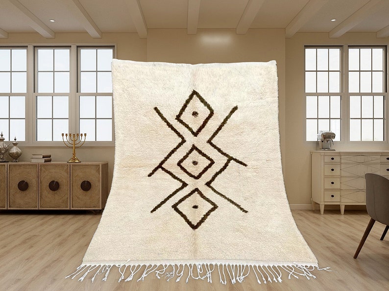 Beni Ourain Rug, Hand-Knotted Moroccan Wool, White Berber Shag Carpet Bild 1
