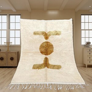 Beni Ourain Rug, Hand-Knotted Moroccan Wool, Ivory with Brown Circle Motif image 2
