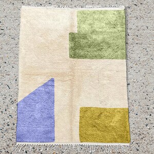 Colorful Moroccan Rug, Hand-Knotted Berber Wool, Yellow Green and Violet Bild 10