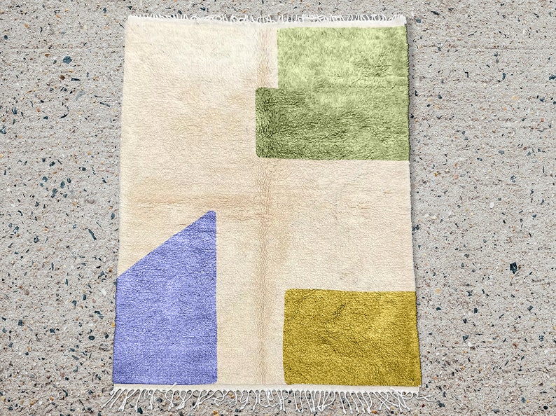Colorful Moroccan Rug, Hand-Knotted Berber Wool, Yellow Green and Violet Bild 10