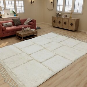 Checkered Moroccan Rug, Hand-Knotted Beni Ourain Wool, Ivory Checkerboard image 2