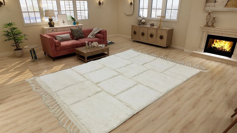 Checkered Moroccan Rug, Hand-Knotted Beni Ourain Wool, Ivory Checkerboard image 2
