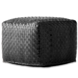 Marokkanischer Lederpouf, handgeflochtener osmanischer Fußhocker, schwarz, ungepolstert