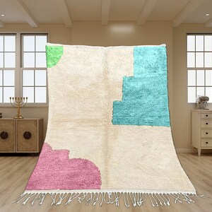 Colorful Moroccan Rug, Hand-Knotted Berber Wool, Blue Green and Violet zdjęcie 2