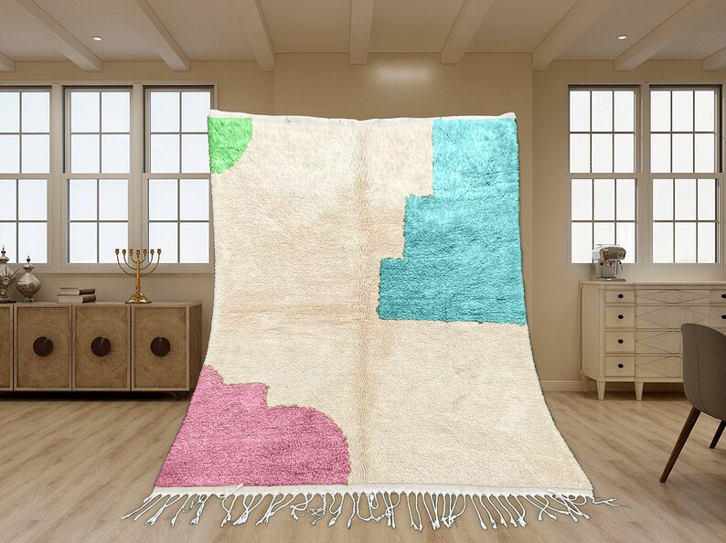 Colorful Moroccan Rug, Hand-Knotted Berber Wool, Blue Green and Violet zdjęcie 2
