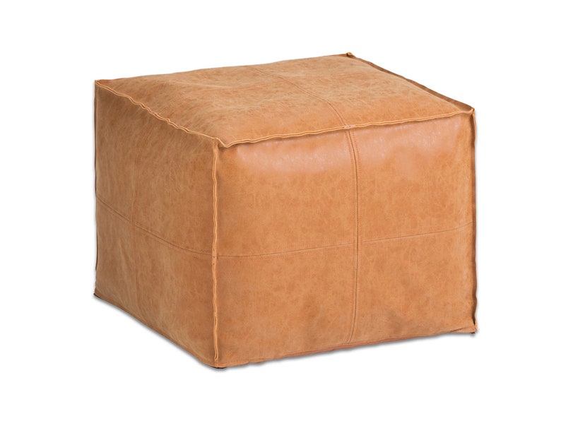 Square Moroccan Leather Pouf, Ottoman Footstool, Brown, Unstuffed 画像 5