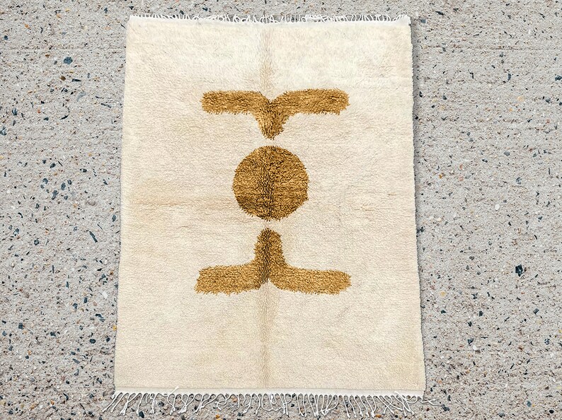 Beni Ourain Rug, Hand-Knotted Moroccan Wool, Ivory with Brown Circle Motif image 10