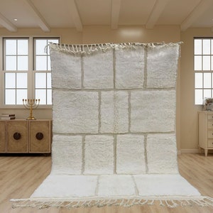 Checkered Moroccan Rug, Hand-Knotted Beni Ourain Wool, Ivory Checkerboard image 1