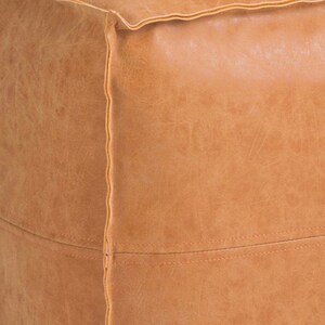 Square Moroccan Leather Pouf, Ottoman Footstool, Brown, Unstuffed 画像 8