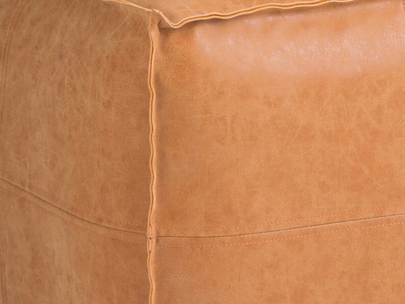 Square Moroccan Leather Pouf, Ottoman Footstool, Brown, Unstuffed 画像 8
