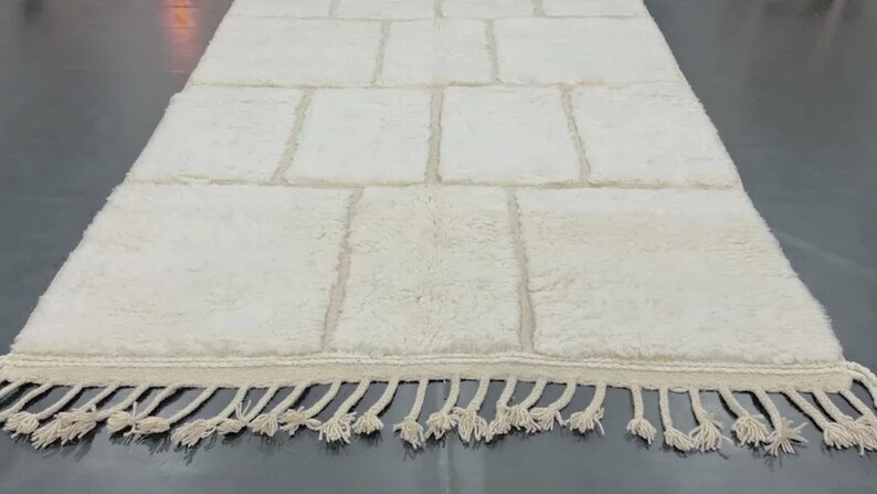 Checkered Moroccan Rug, Hand-Knotted Beni Ourain Wool, Ivory Checkerboard image 6