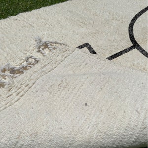 Beni Ourain Rug, Hand-Knotted Moroccan Wool, Ivory with Central Berber Symbol image 6