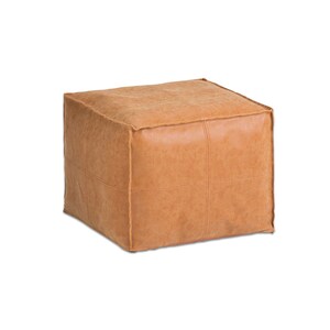 Square Moroccan Leather Pouf, Ottoman Footstool, Brown, Unstuffed 画像 6