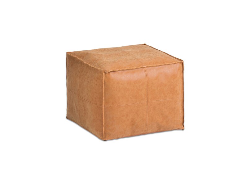 Square Moroccan Leather Pouf, Ottoman Footstool, Brown, Unstuffed 画像 6