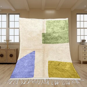 Colorful Moroccan Rug, Hand-Knotted Berber Wool, Yellow Green and Violet Bild 2