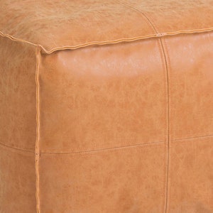 Square Moroccan Leather Pouf, Ottoman Footstool, Brown, Unstuffed 画像 4