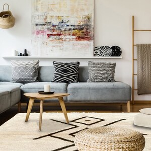 Moroccan Handmade Rug - Beni Ourain Style Wool Berber Rug - Modern Hand Woven Azilal Berber White Rug