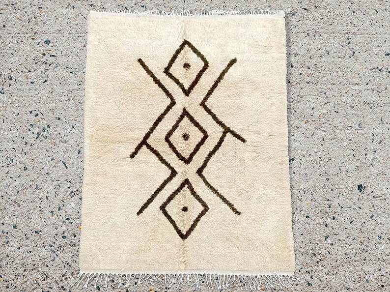 Beni Ourain Rug, Hand-Knotted Moroccan Wool, White Berber Shag Carpet Bild 9