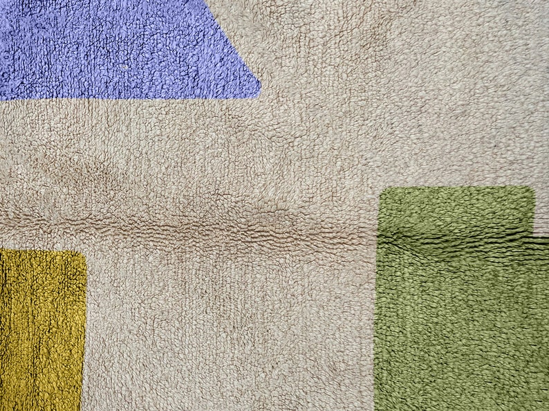 Colorful Moroccan Rug, Hand-Knotted Berber Wool, Yellow Green and Violet Bild 9