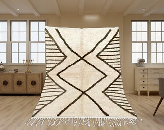 Beni Ourain Rug, Hand-Knotted Moroccan Wool, Ivory Berber Area Rug