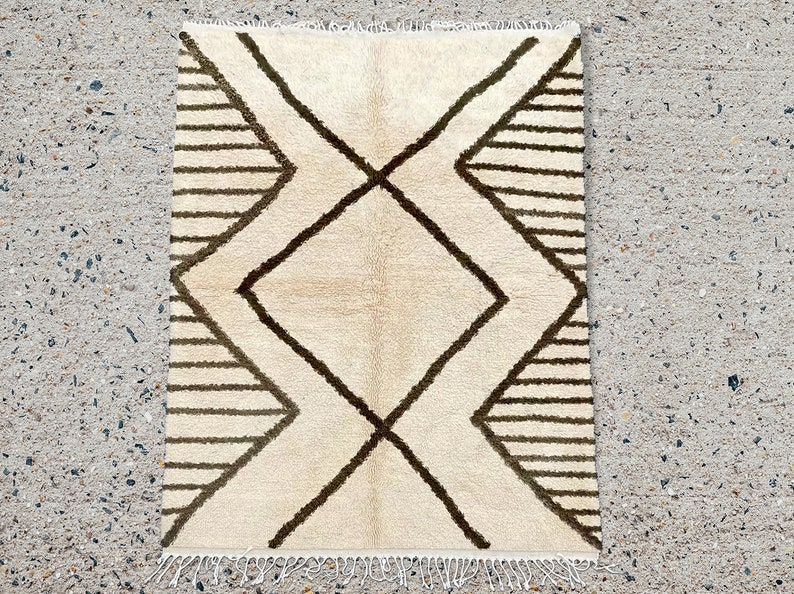 Beni Ourain Teppich, handgeknüpfter marokkanischer Wollteppich, elfenbeinfarbener Berberteppich Bild 7