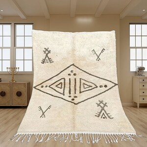 Beni Ourain Rug, Hand-Knotted Moroccan Wool, White Azilal Style Bild 1