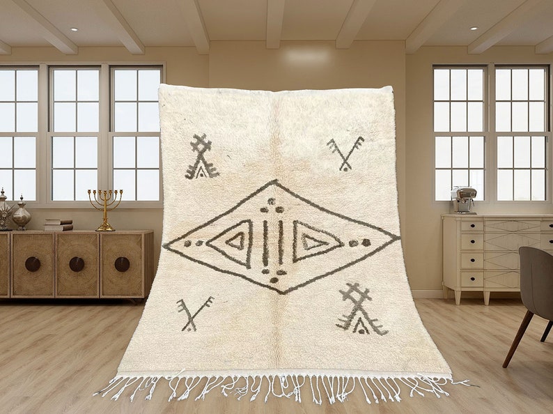 Beni Ourain Rug, Hand-Knotted Moroccan Wool, White Azilal Style Bild 1