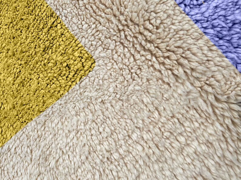 Colorful Moroccan Rug, Hand-Knotted Berber Wool, Yellow Green and Violet Bild 7