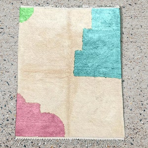 Colorful Moroccan Rug, Hand-Knotted Berber Wool, Blue Green and Violet zdjęcie 10