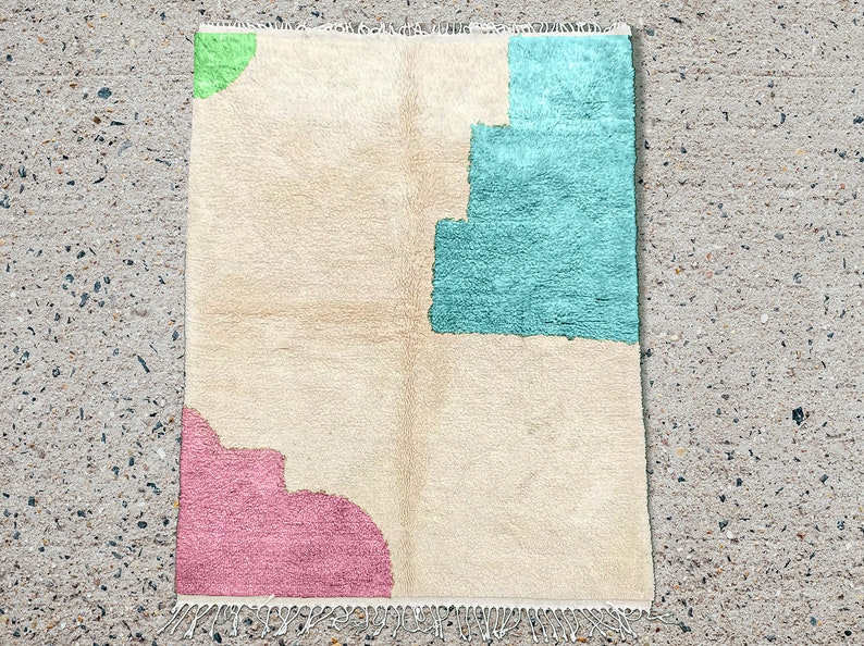 Colorful Moroccan Rug, Hand-Knotted Berber Wool, Blue Green and Violet zdjęcie 10
