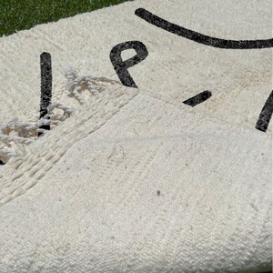 Beni Ourain Rug, Hand-Knotted Moroccan Wool, Ivory with Black Tribal Symbol image 6
