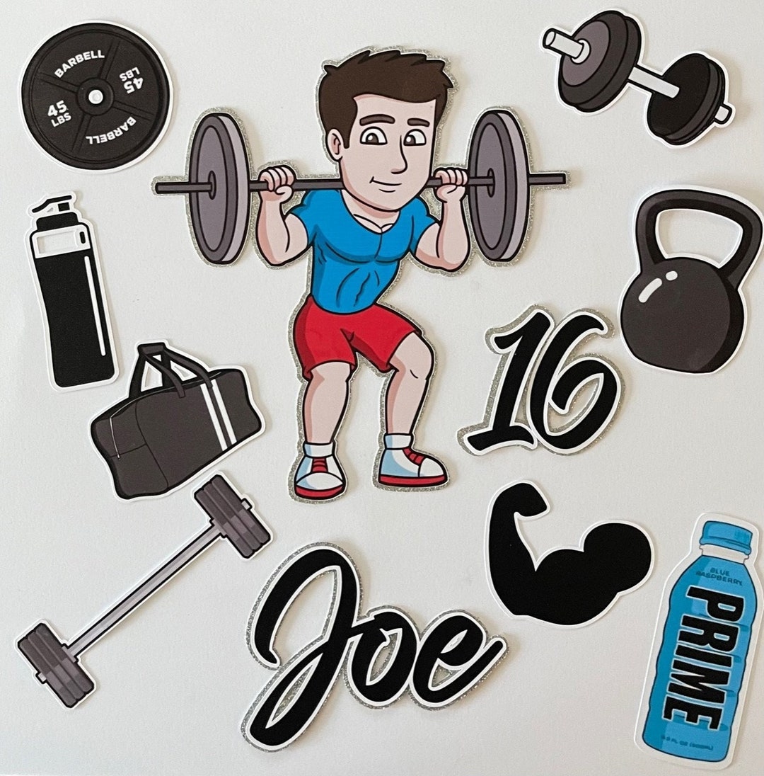 Gym Cake Topper Set Personalised, Fitness, Gym Man, Weight Lifter ...