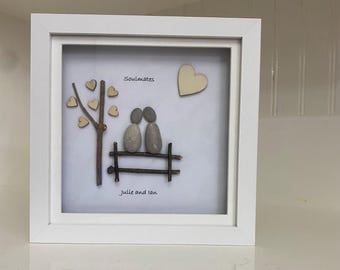 Pebble Art Couple on Bench: Personalised Friendship Gift