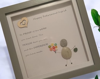 Pebble art retirement gift, personalised, for a relative, colleague or friend on their  retirement.