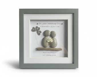 Wedding gift. A celebration of love on your wedding day. Pebble art picture.