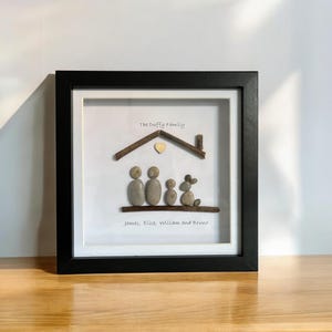 Our Family pebble frame.  Family with children and a dog.