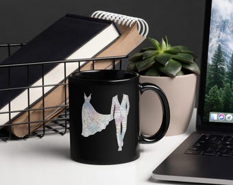 Taza de café negra brillante para programadores / Regalo tecnológico con arte en acuarela / Taza de cerámica de 325 ml / CODE FASHIONABLY