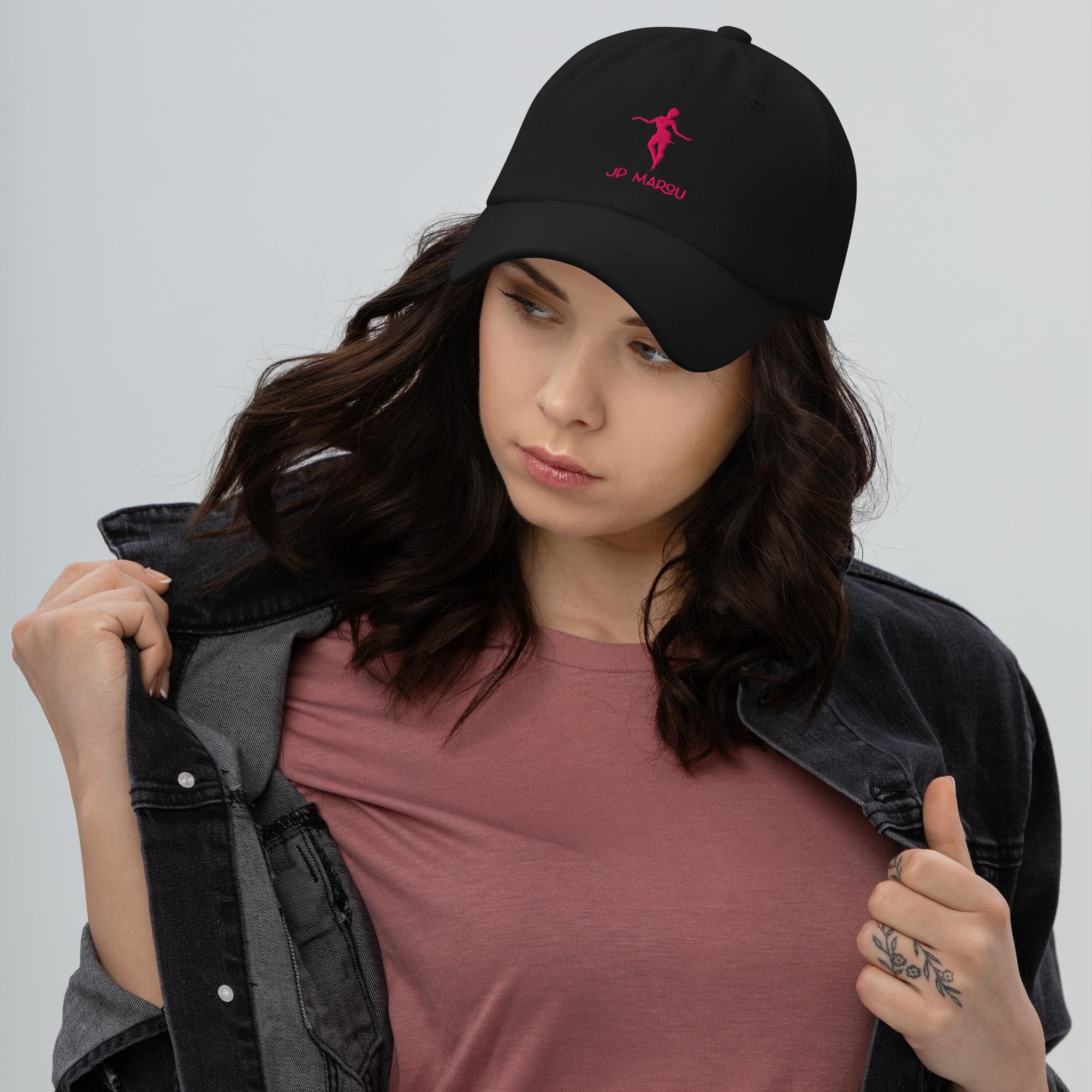 Embroidered Dancer Dad Hat Black and Pink