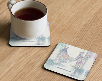 Posavasos de escritorio con acuarela y base de corcho / Regalo para programadores y científicos de datos de CODE FASHIONABLY / Alfombrilla antideslizante para tazas con diseño tecnológico