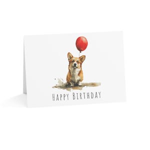 Corgi Dog Birthday Card, Corgi Gift Card, Corgi Owner Greeting Card, Watercolour Customisable Corgi Card