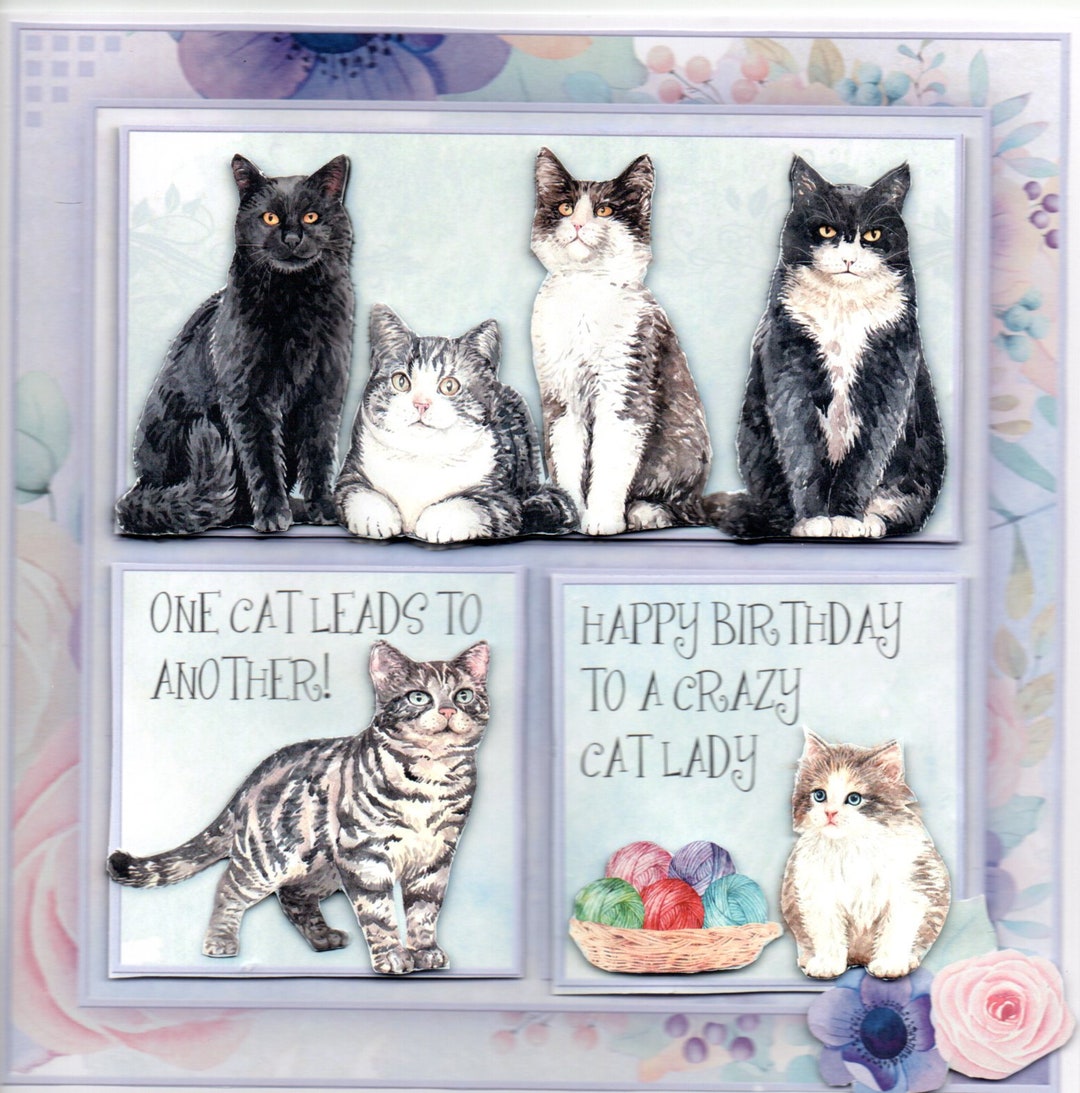 A Handmade 8 X 8 Decoupage Birthday Card for a Cat Lover Number 2 Etsy