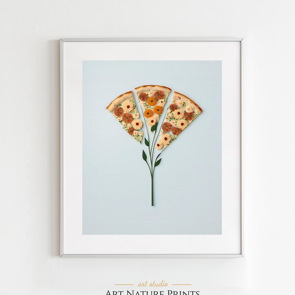 Contemporary Flower Pizza Art Print | Modern Minimalist | Vegan Kitchen Wall Art | Printable Download | Home Decor | Nature Art | MPO005