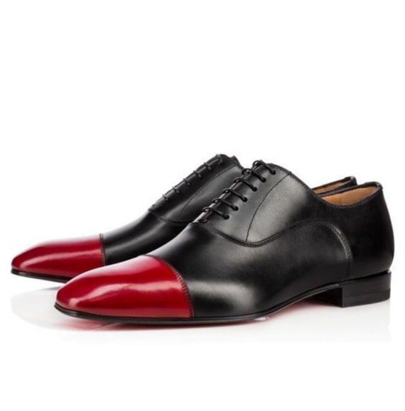 Handmade Men Black And Red Oxford Dress Shoes, Formal Leather Shoes