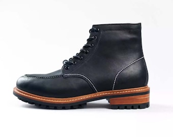 Goodyear Welted Black Moctoe Boots for Men