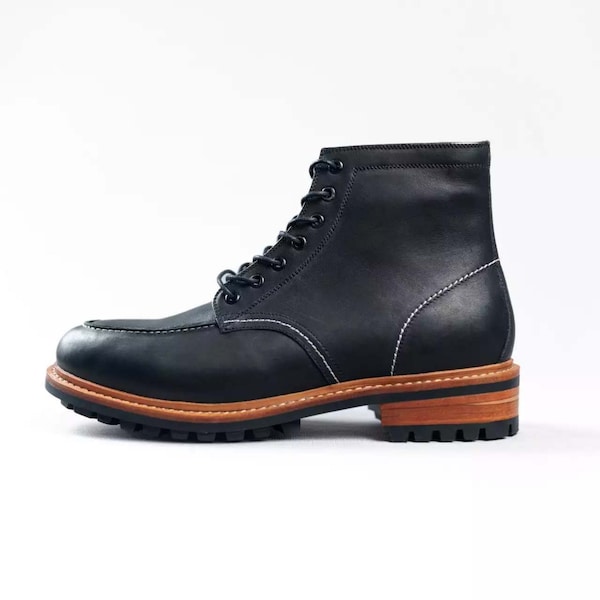 Goodyear Welted Black Moctoe Boots for Men